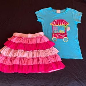 LEMON LOVES LIME Pink Layered Skirt and Popcorn Cart Top Outfit